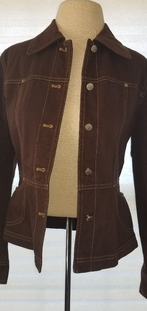 Tapered Chocolate Denim Jacket - Picture 2 of 4